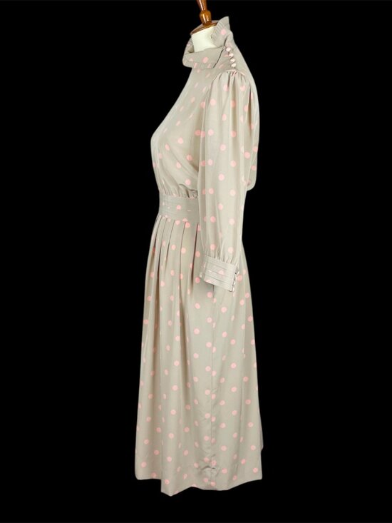 Vtg 80s Albert Nipon Executive Dress Sz 6 Polka Dot Puff Pleated Ruffle Feminine - Picture 5 of 6